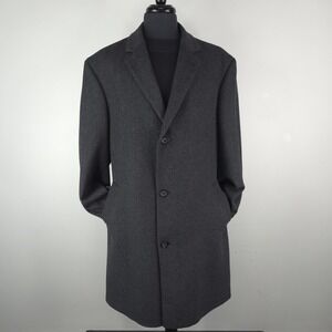 Saddlebred Putnam Coat Mens 48R Gray Wool Herringbone Tweed Overcoat Lined